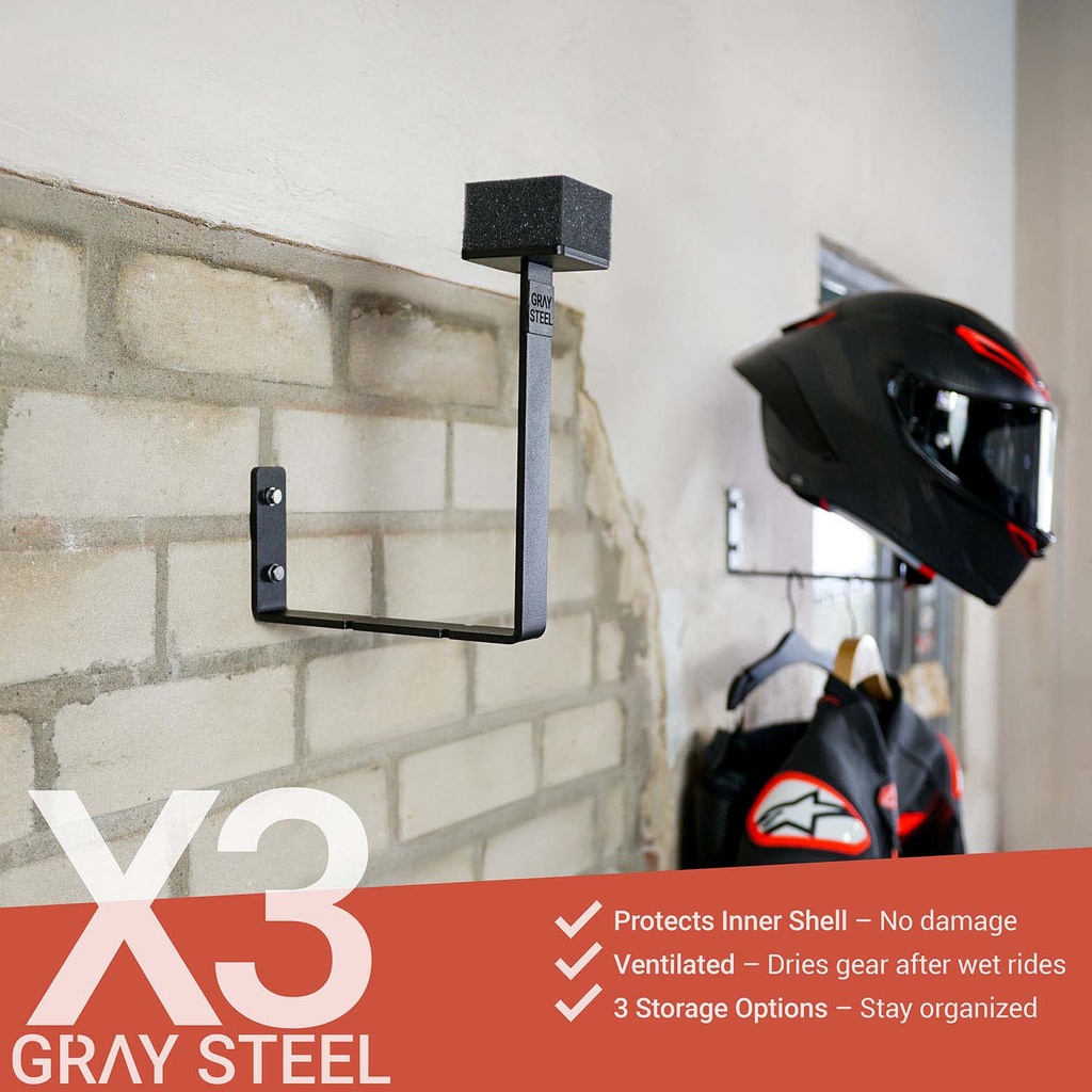 [35108-00-100] Gray steel X3 helmet & gear wall mount (Black matt)