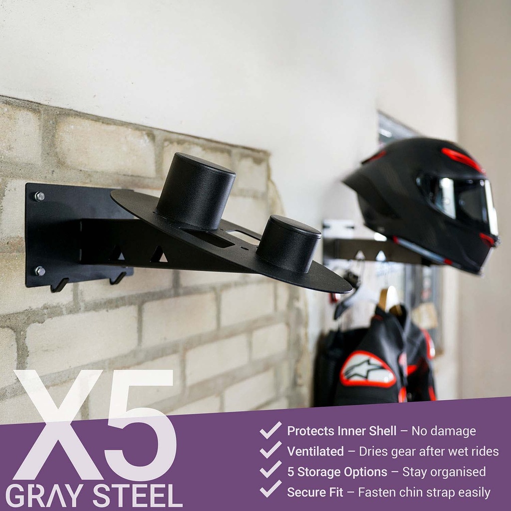 [35105-00-100] Gray steel X5 helmet & gear wall mount (Black Matte)